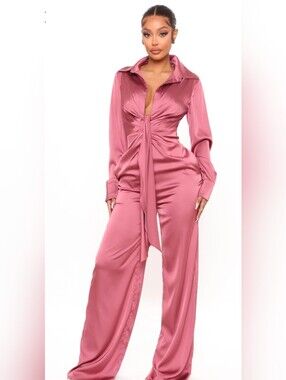 Fashion Nova Fabulosity Stretch Satin Jumpsuit- Mauve